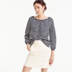 J Crew Top Small Navy White Striped Peasant Classic Nautical Coastal Vacation